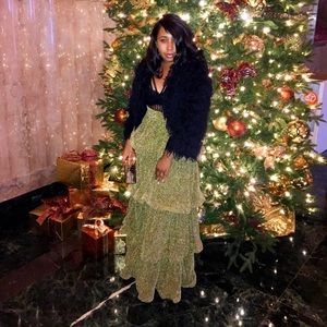 Shimmery layered gold metallic skirt